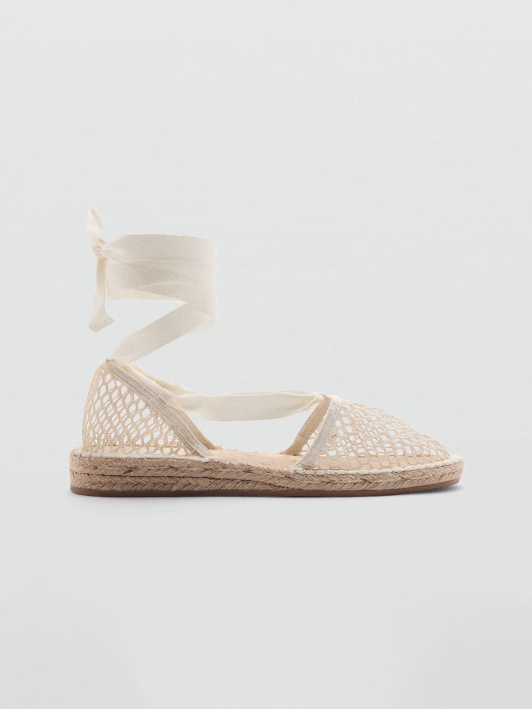 MANGO Women Woven Design Mid-Top Lace-Up Ballerinas