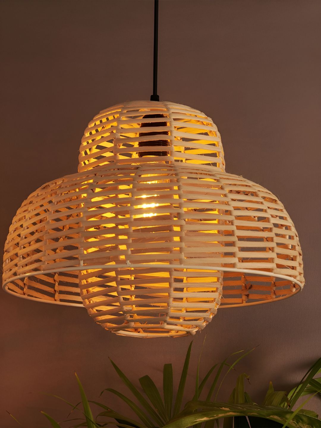 Decazone Beige Textured Cylinder Wooded Ceiling Lamp