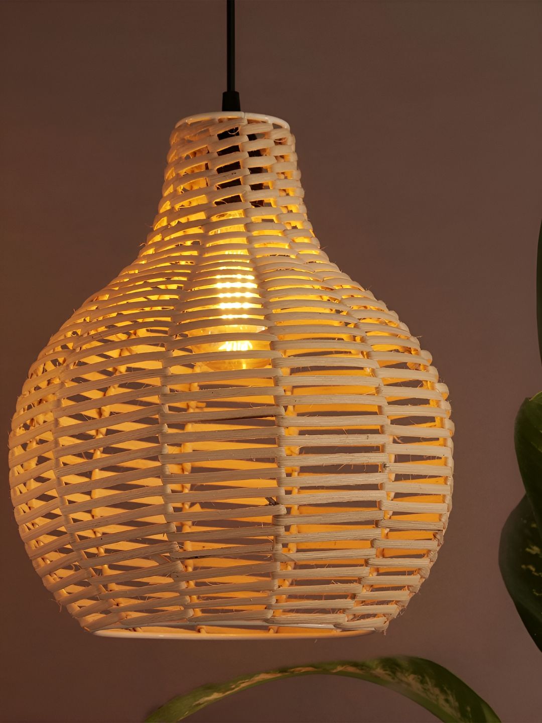 Decazone Beige Textured Bell Wooden Ceiling Lamp