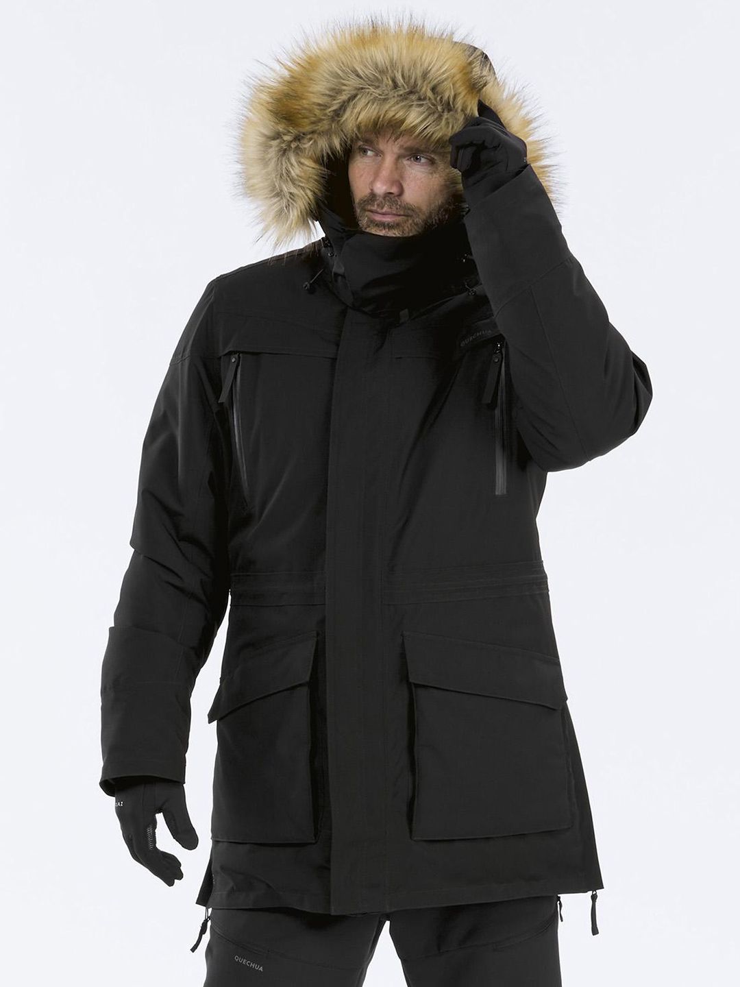 Decathlon QUECHUA - Men Black Warm & Waterproof Ultrawarm -20C Snow Parka Jacket