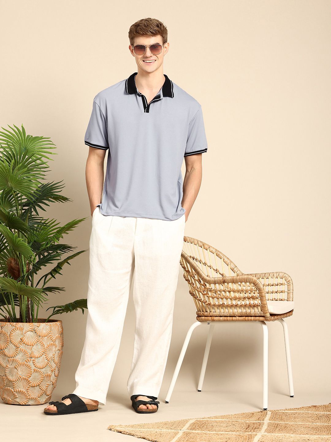 Mast & Harbour Men Relaxed Fit Polo Collar T-shirt