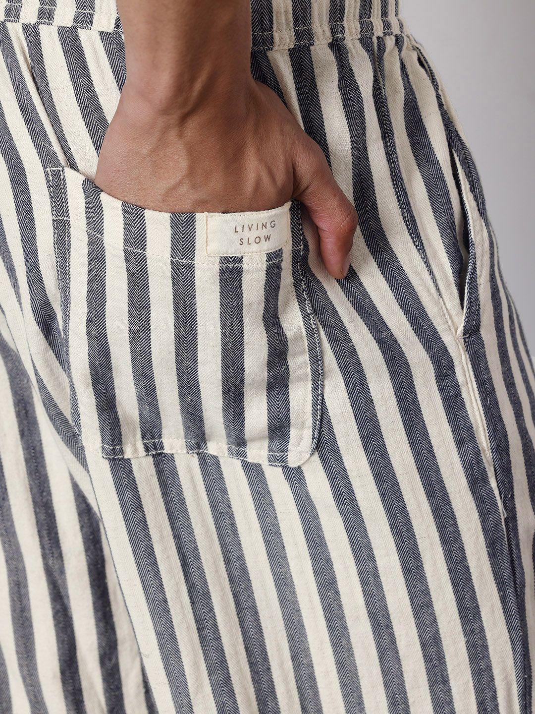 Buy ether Zen Men Striped Cotton Linen Chinos Trousers - Trousers