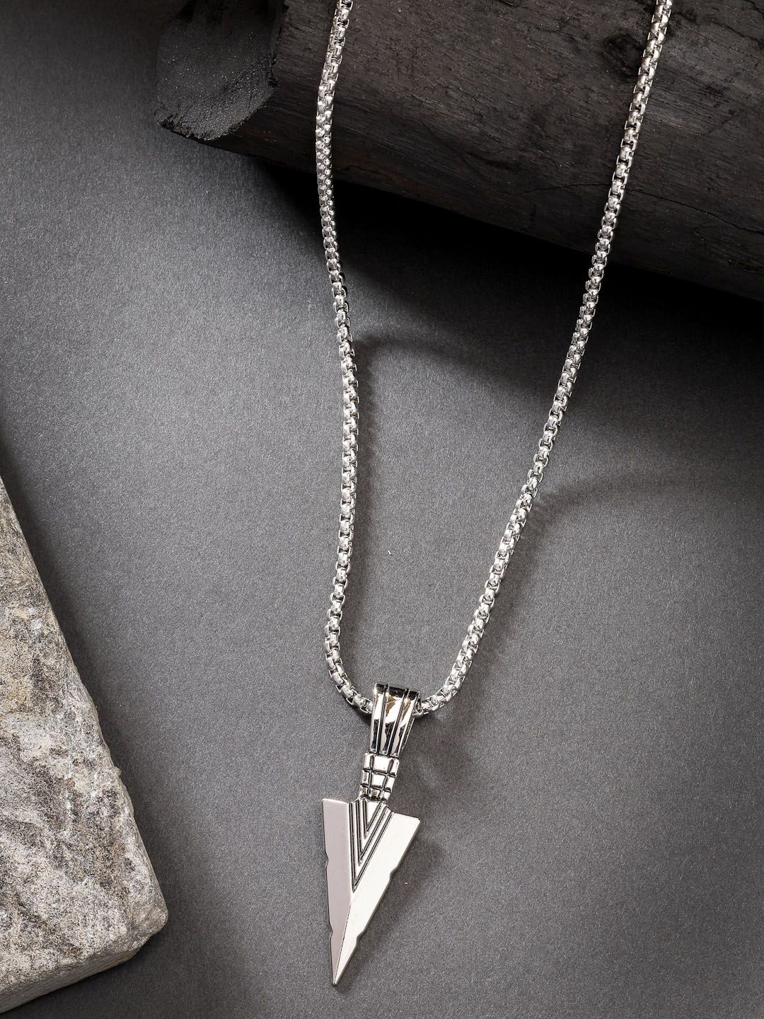 NVR Men Set of 3 Rhodium-Plated Contemporary Pendants with Chains