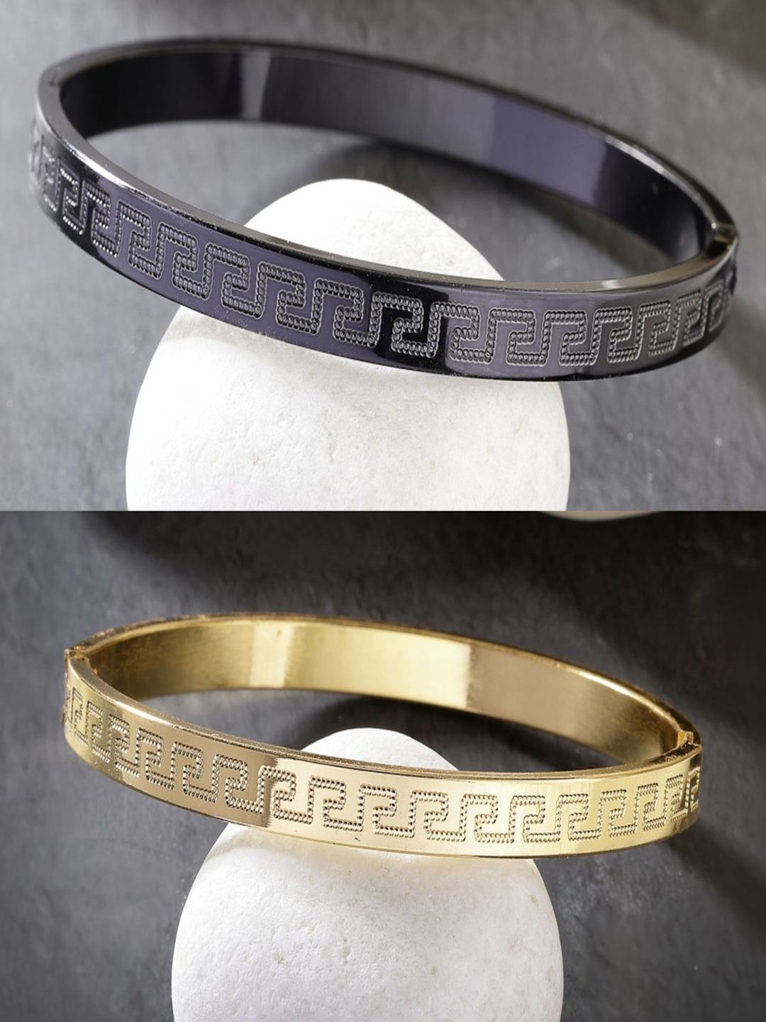NVR Men Set Of 2 Rhodium-Plated Stainless Steel Kada Bracelets
