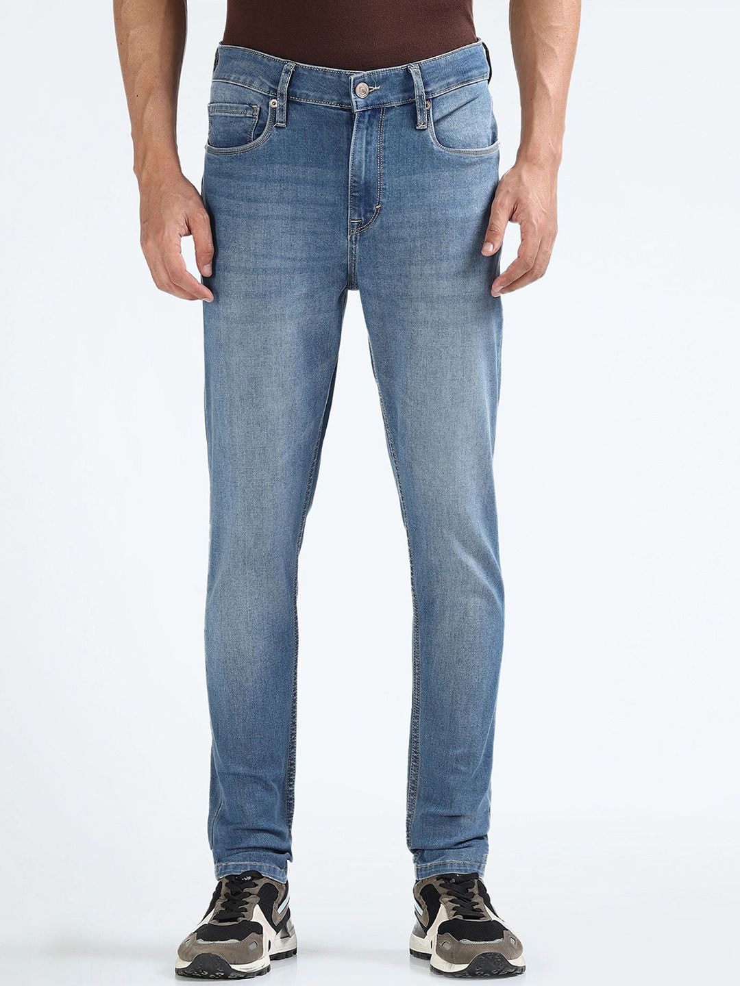 Flying Machine Men Skinny Fit Mid-Rise Clean Look Light Fade Cotton Stretchable Jeans