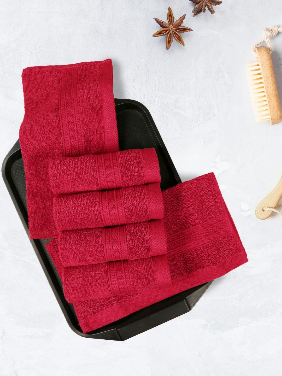 MYTRIDENT 6-Pcs Red Pure Cotton Soft Comfort 500 GSM Reversible Face Towel