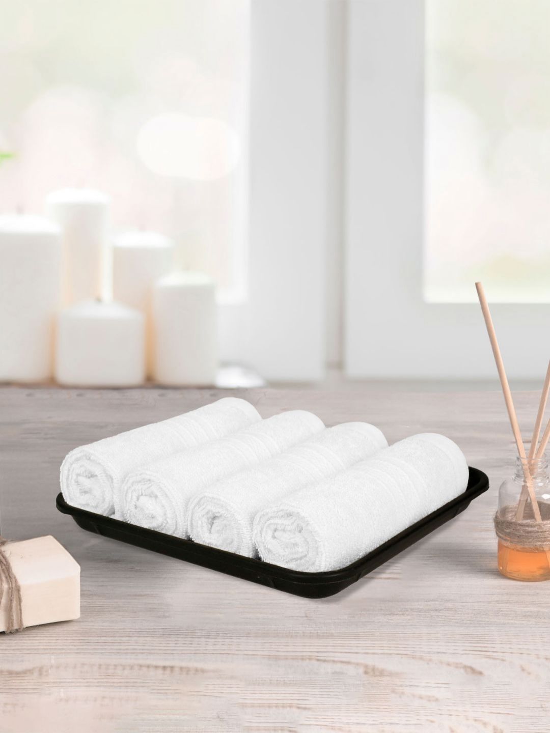 MYTRIDENT White 4 Pieces Cotton 500 GSM  Highly Absorbent Face Towels