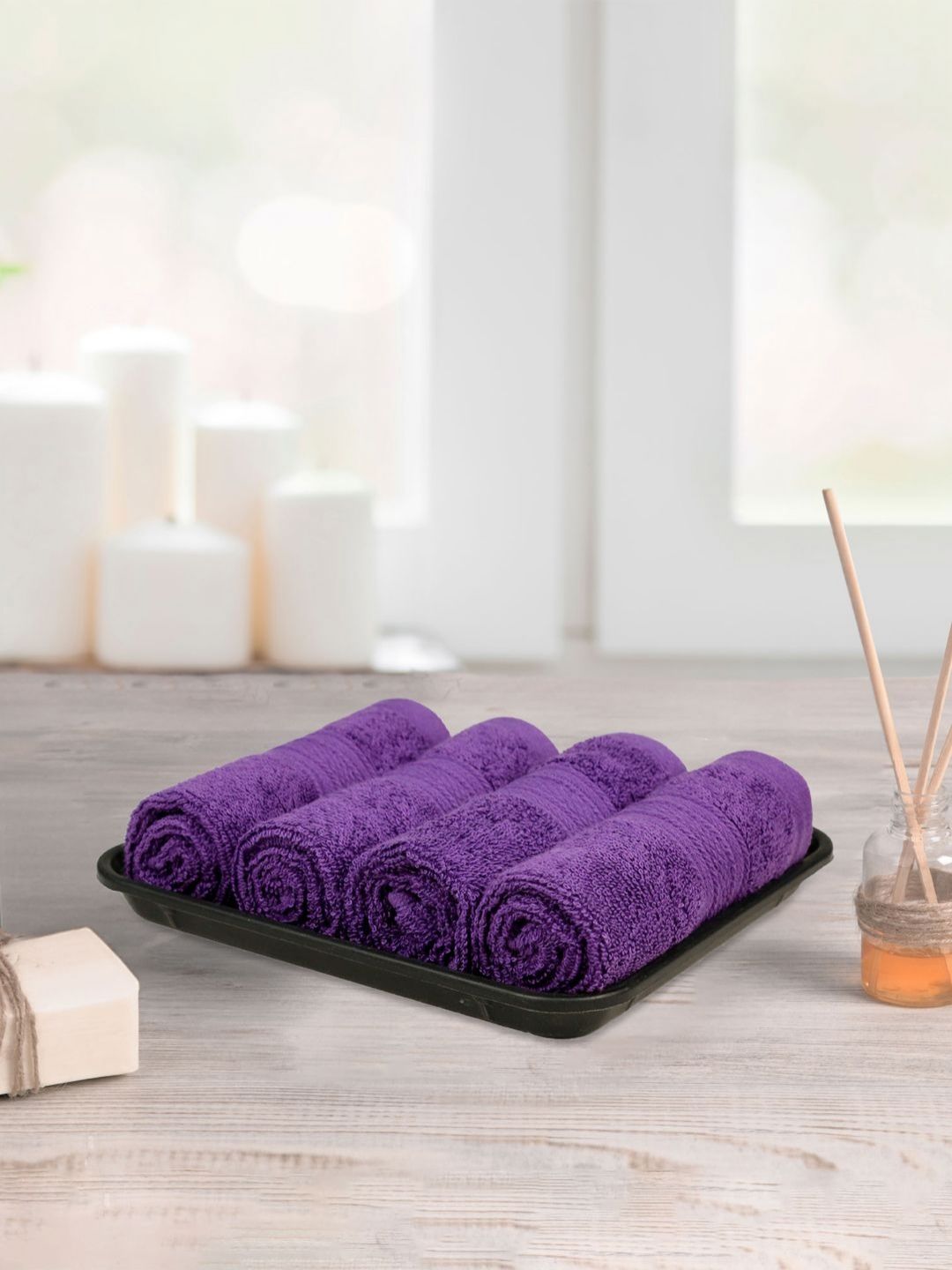 MYTRIDENT Purple  4 Pieces 500 GSM Highly Absorbent Face Towels