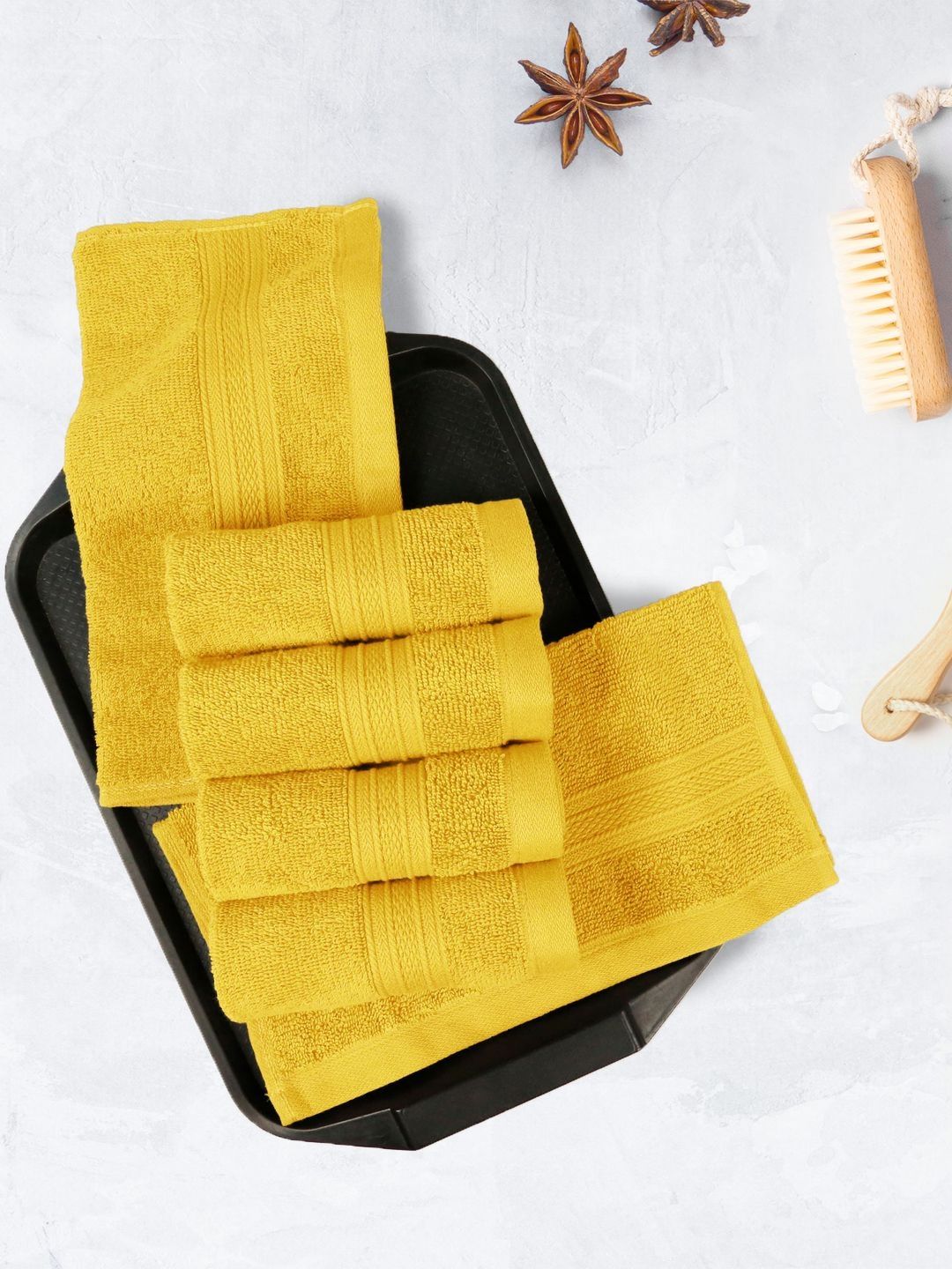 MYTRIDENT Yellow 6 Pieces Cotton Soft Comfort 500 GSM Reversible Face Towel