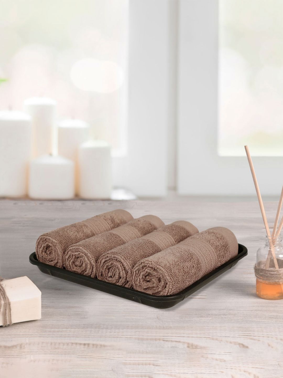 MYTRIDENT Brown 4 Pieces Cotton Soft Comfort 500 GSM Reversible Face Towel