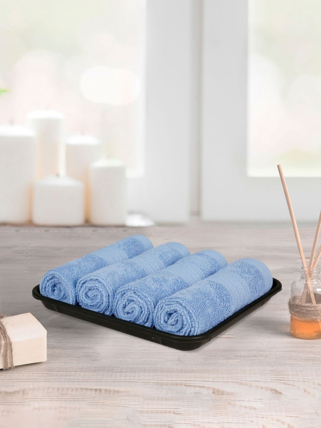 MYTRIDENT Blue 4 Pieces Cotton 500 GSM Highly Absorbent Face Towels