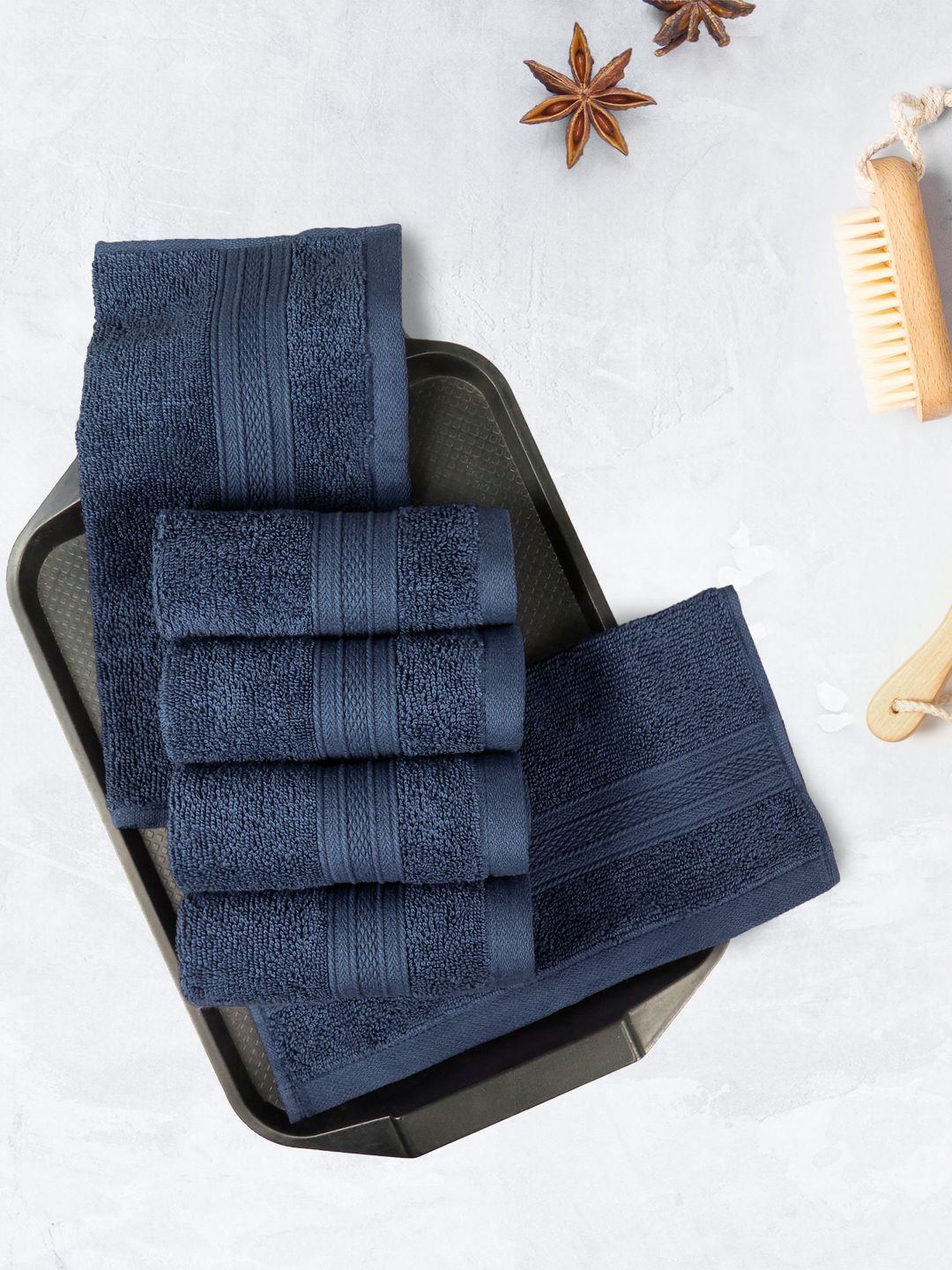 MYTRIDENT Navy Blue 6 Pieces Cotton Soft Comfort 500 GSM Reversible Face Towel