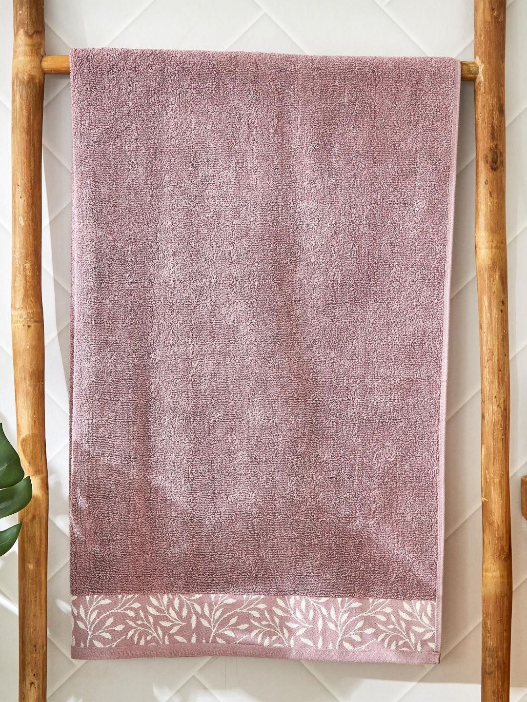 Home Centre Purple & White 1 Printed Cotton 110 GSM Bath Towel
