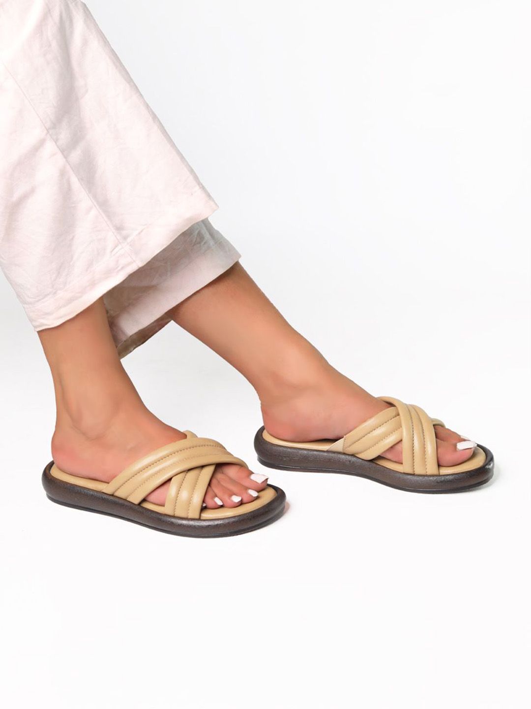 Monrow Striped PU Block Sandals