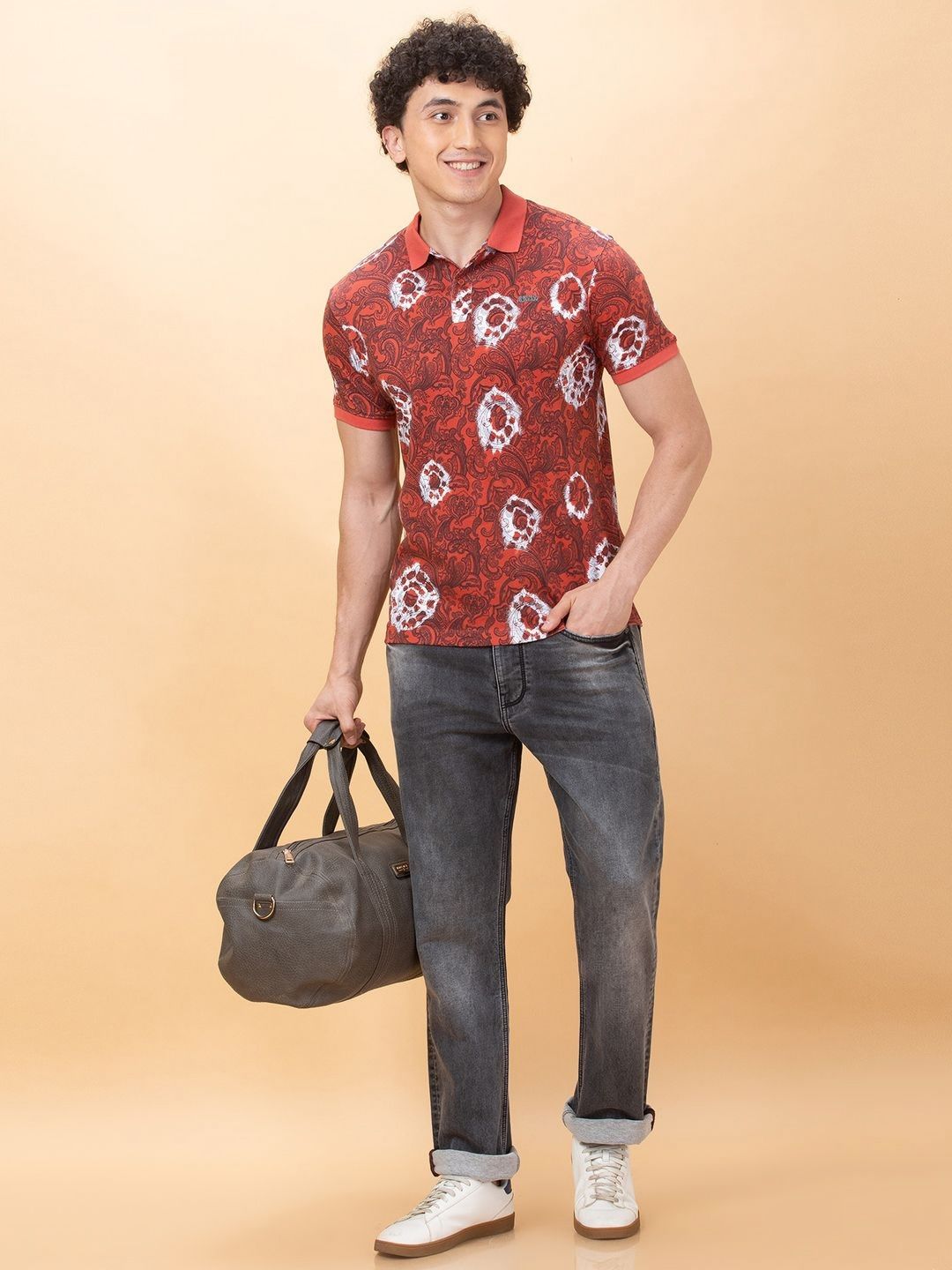 Being Human Men Pure Cotton Printed Polo Collar Ethnic Applique T-shirt