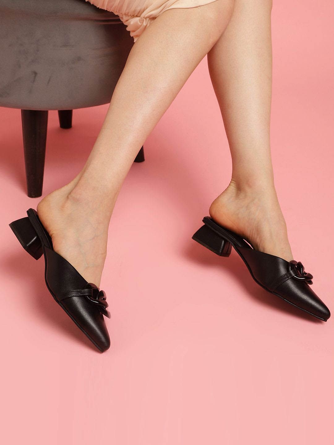 DressBerry PU Block Mules with Bows