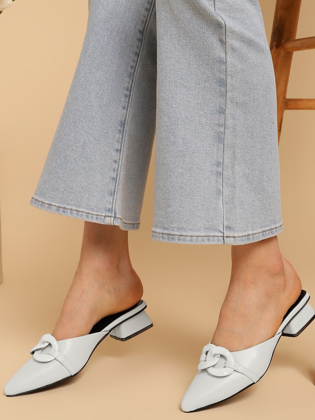 DressBerry PU Block Mules with Bows