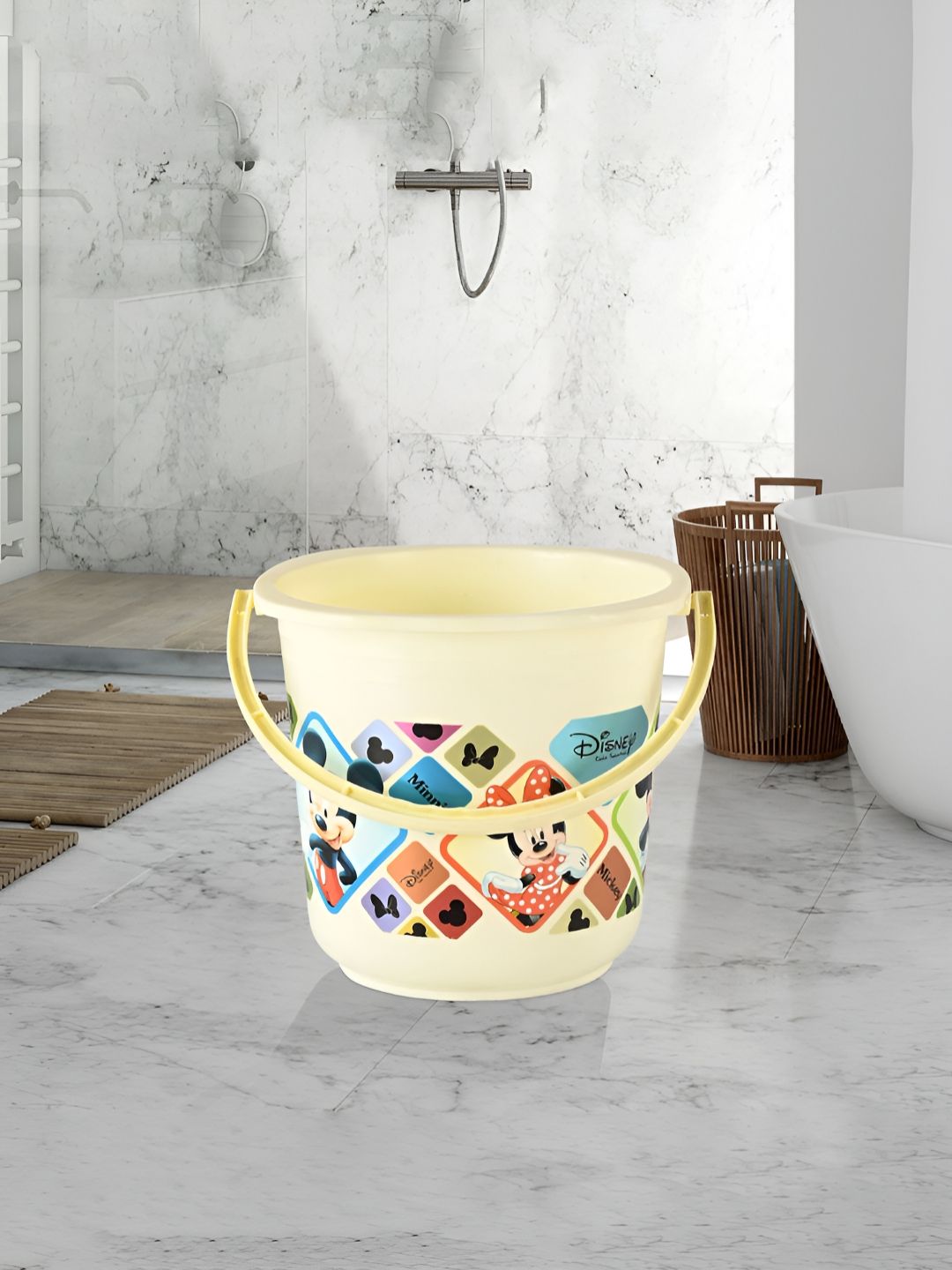 Kuber Industries Cream-Coloured & Blue 3 piece Geometric Plastic Bath Accessories Set