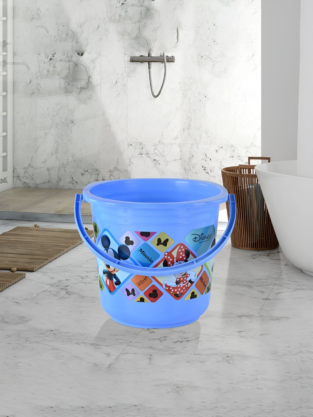 Kuber Industries Blue & Red 3 piece Geometric Plastic Bath Accessories Set