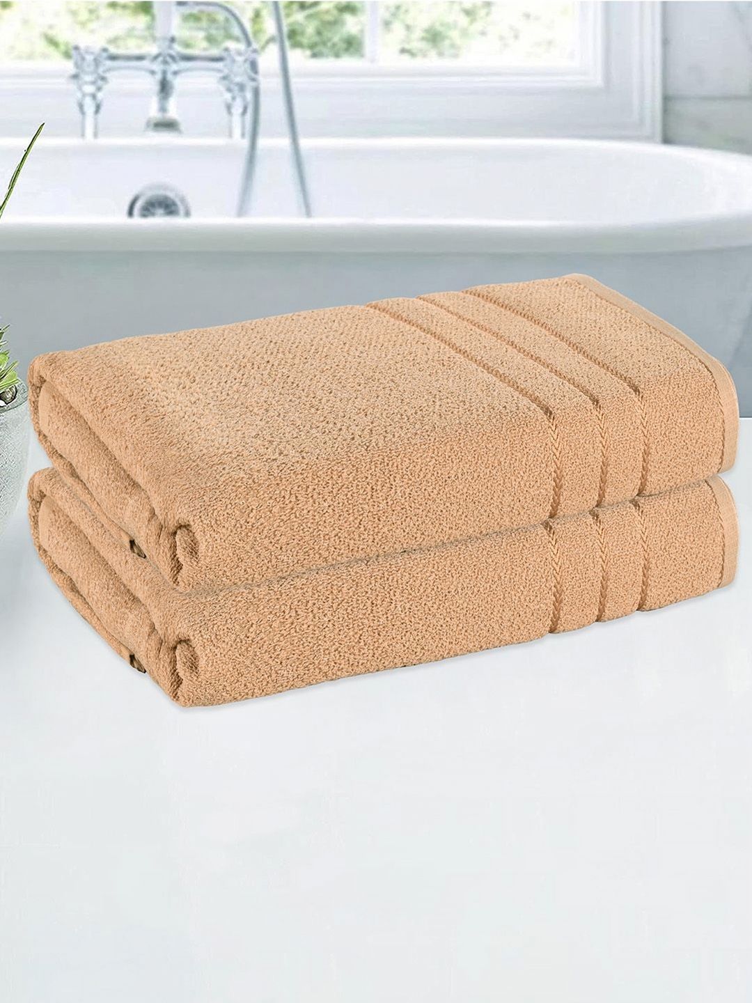 Kuber Industries Brown 2 Pieces Striped Cotton 150 GSM Bath Towel