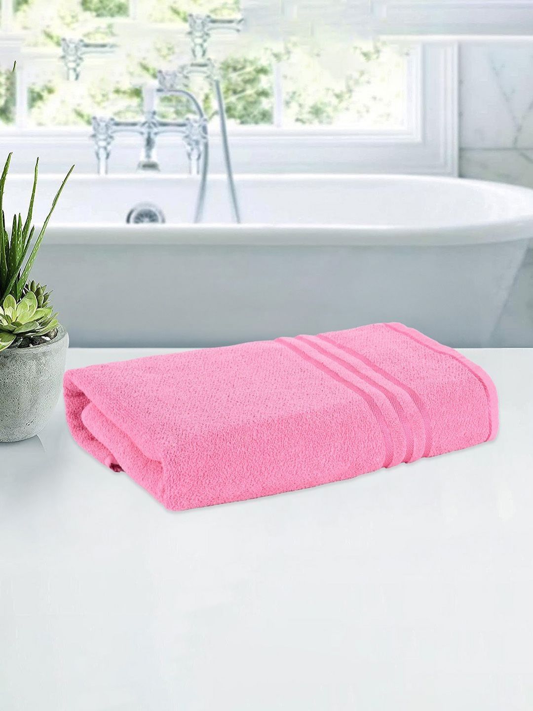Kuber Industries Pink Striped Cotton 144 GSM Bath Towel
