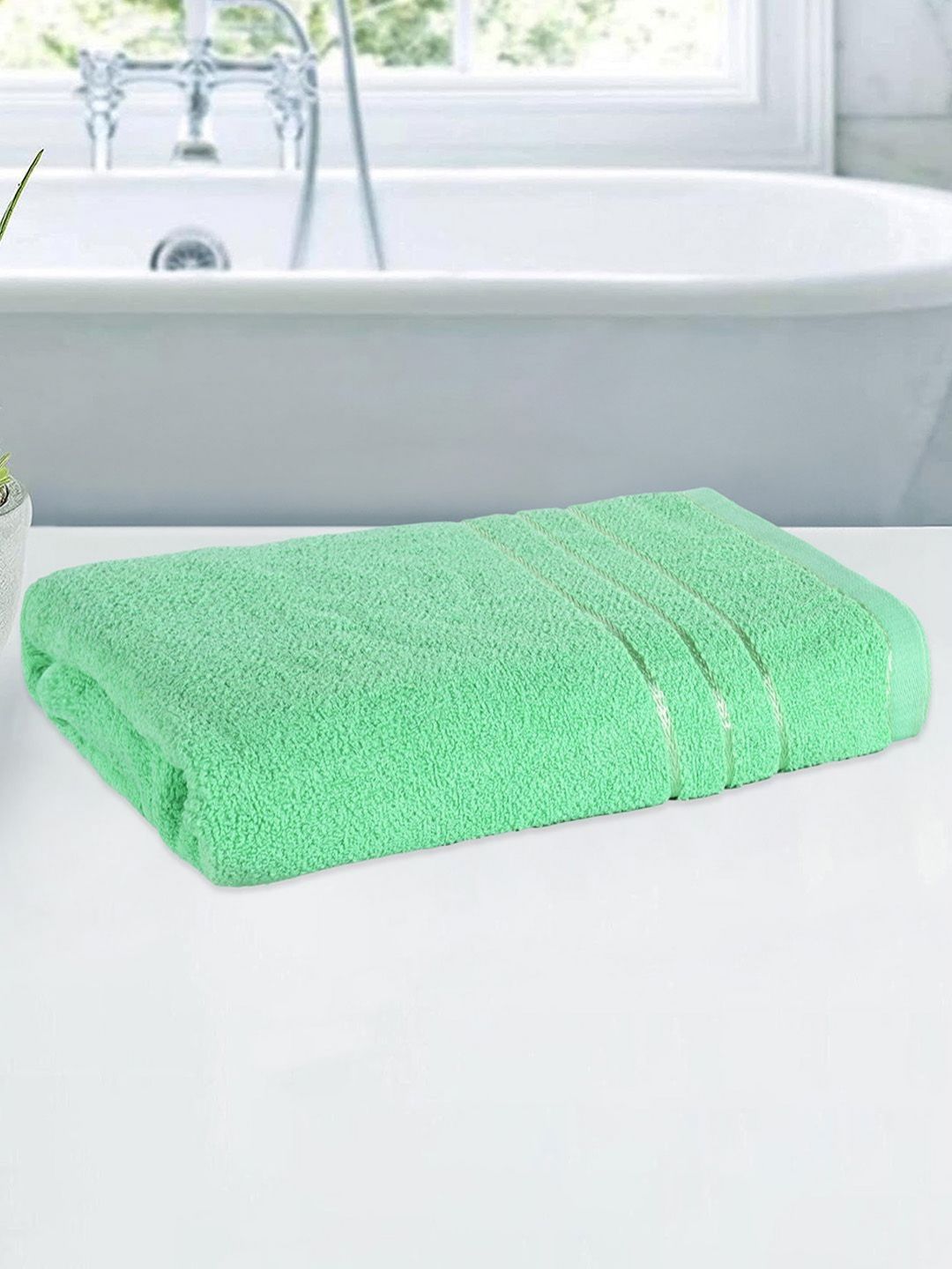 Kuber Industries Green Striped Cotton 150 GSM Bath Towel
