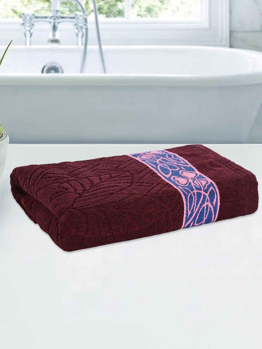 Kuber Industries Maroon & Purple Printed Cotton 150 GSM Bath Towel