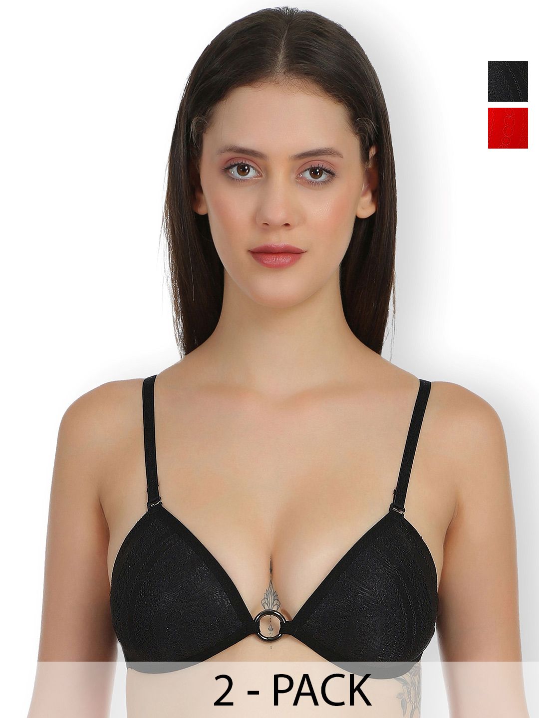 SELFCARE Pack Of 2 Self Designed Lightly Padded Plunge Bras With All Day Comfort