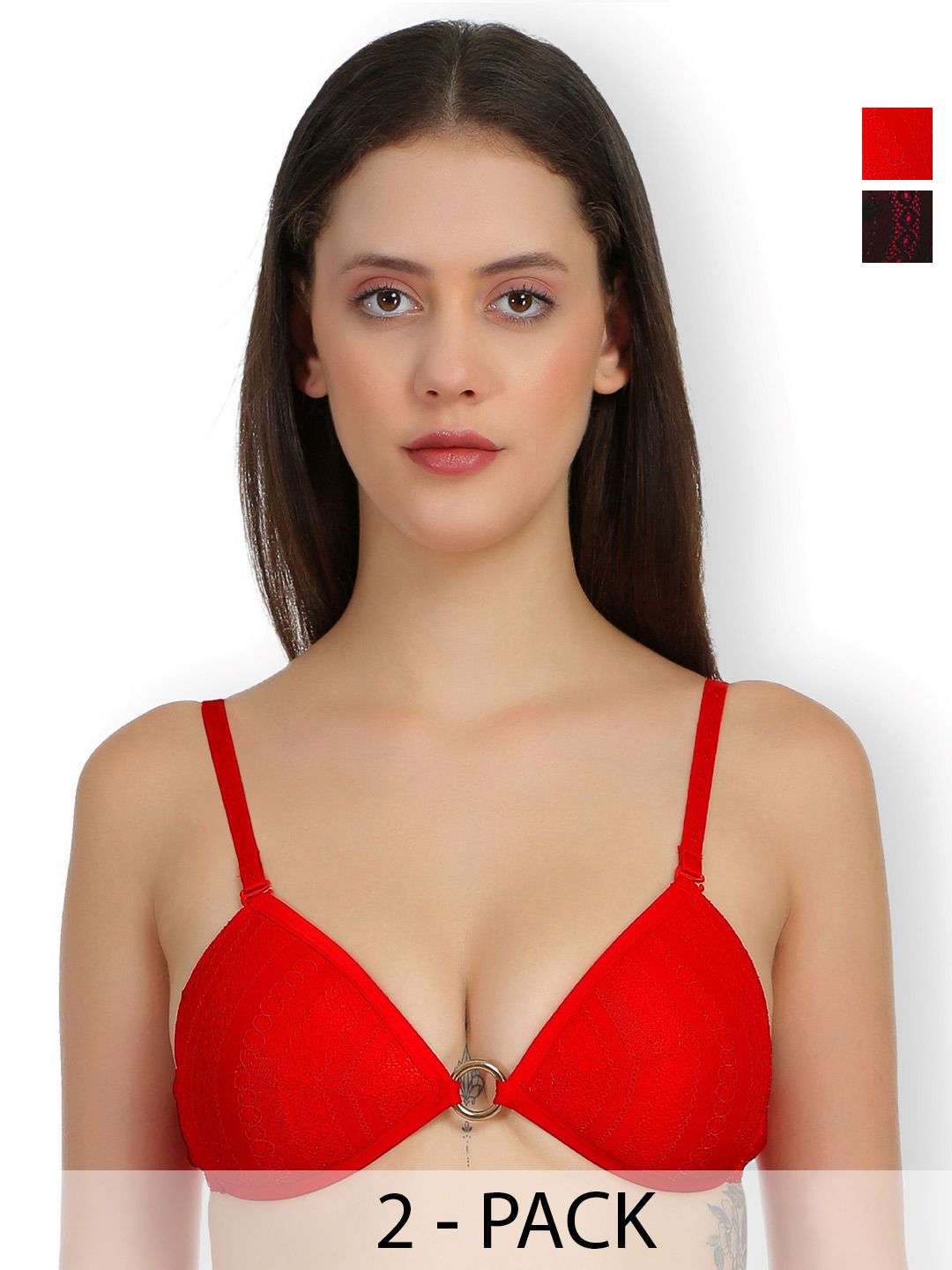 SELFCARE Pack Of 2 Self Designed Lightly Padded Plunge Bras With All Day Comfort