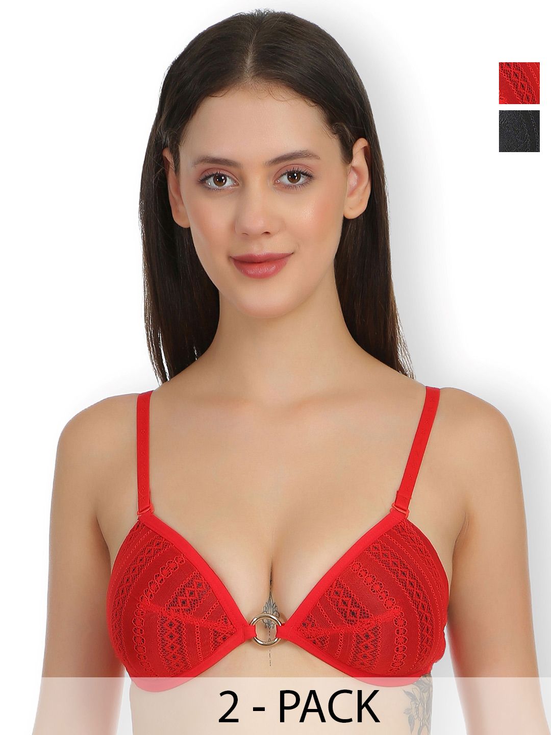 SELFCARE Pack Of 2 Self Designed Lightly Padded Plunge Bras With All Day Comfort