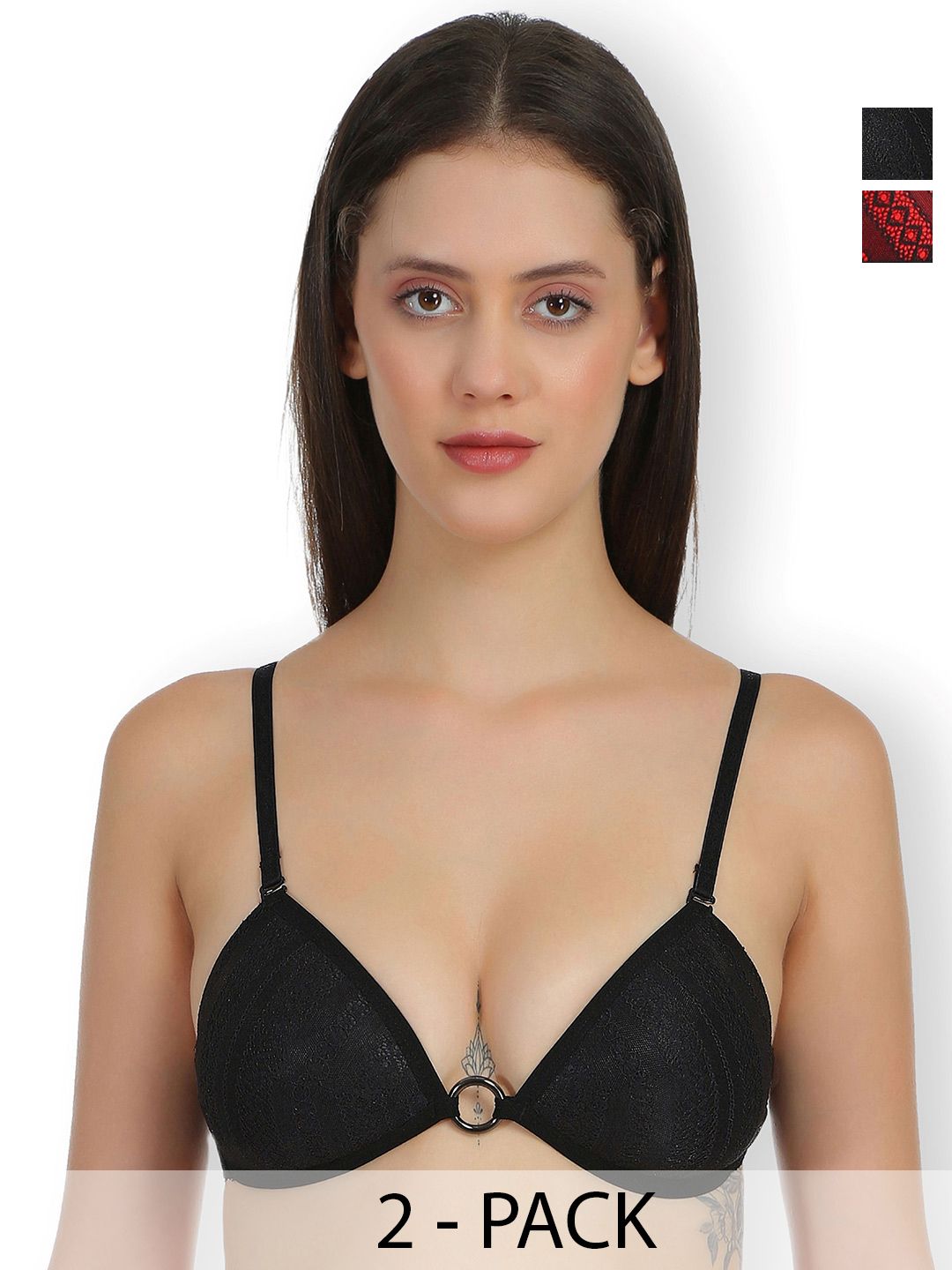 SELFCARE Pack Of 2 Self Designed Lightly Padded Plunge Bras With All Day Comfort