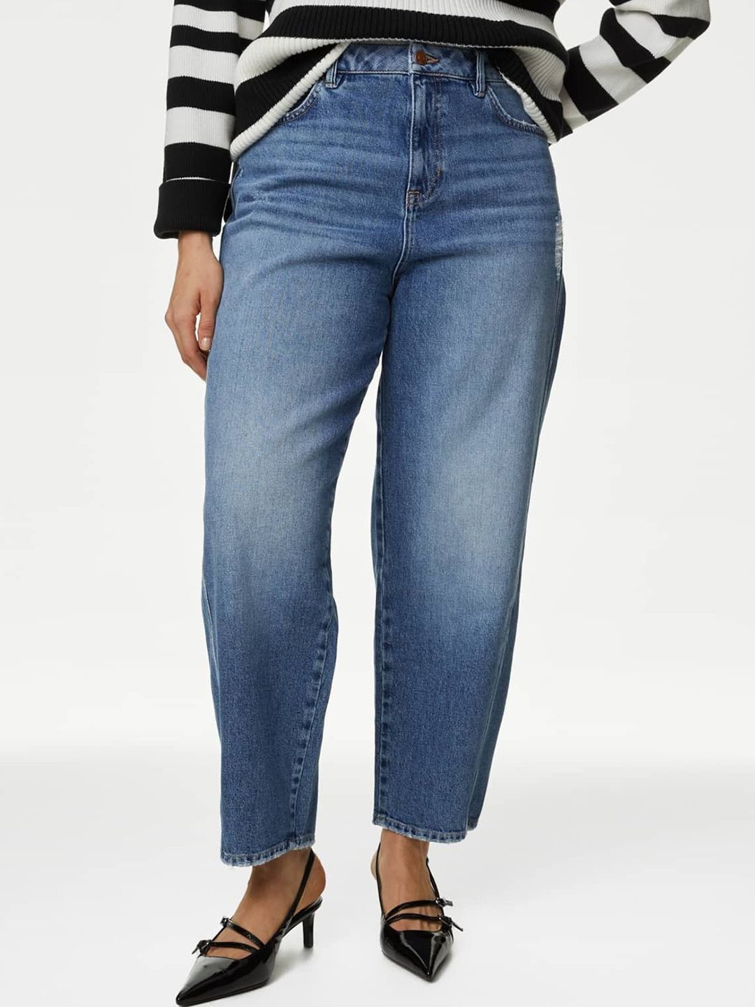 High Waisted Carrot Leg Ankle Grazer Jeans