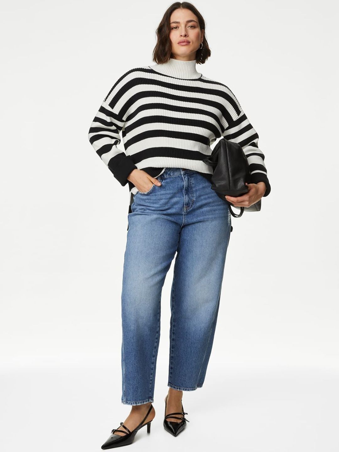 High Waisted Carrot Leg Ankle Grazer Jeans