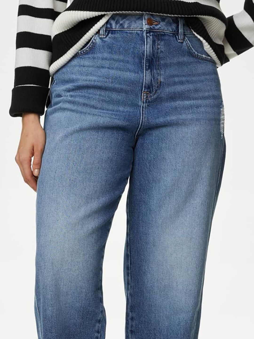High Waisted Carrot Leg Ankle Grazer Jeans