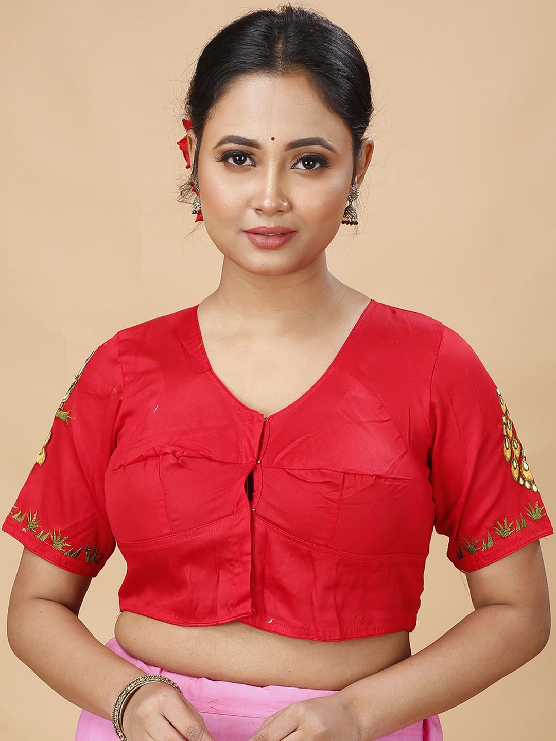 Buy SLAGHA Embroidered U-Neck Cotton Saree Blouse - Saree Blouse