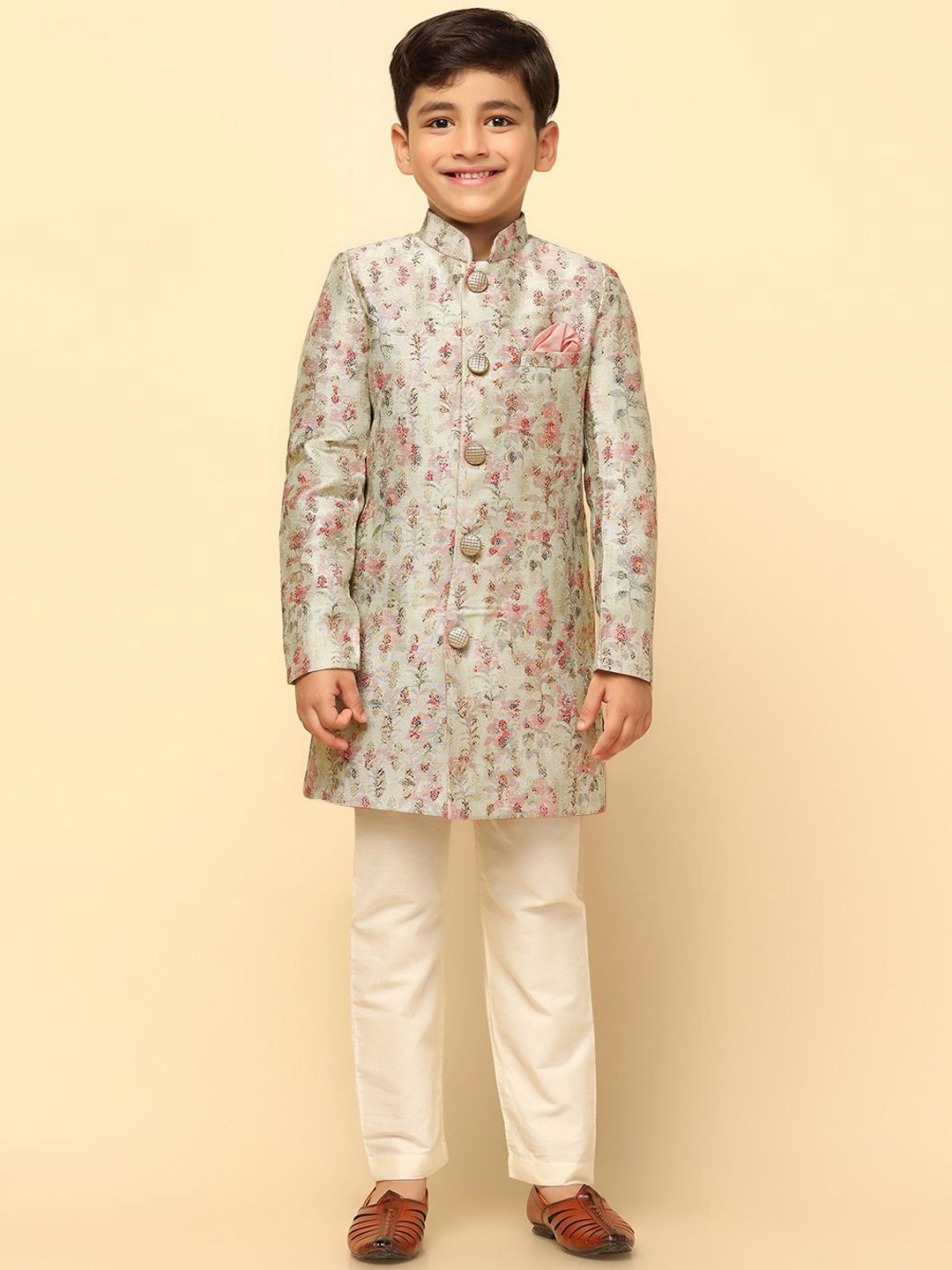 KISAH Boys Self-Design Indowestern Sherwani Set