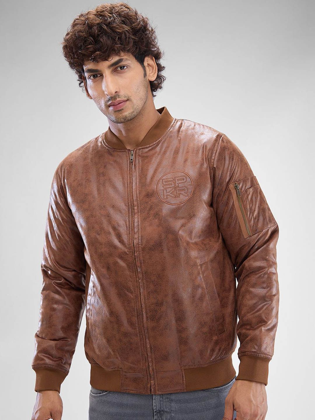SPYKAR Men Printed Full Sleeve Regular Fit Biker Jacket