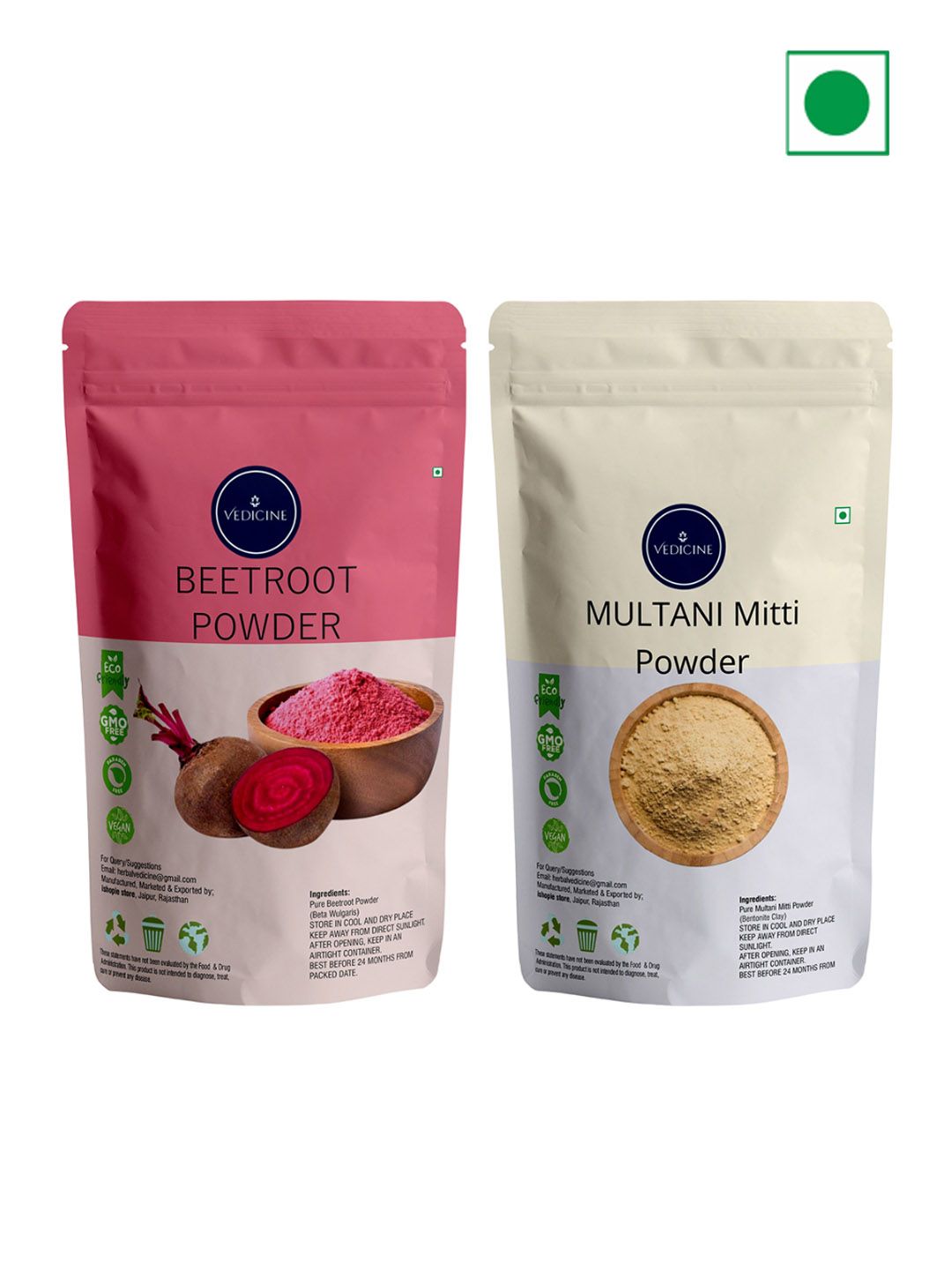 VEDICINE Set of 2 Face Pack 100 g each - Beetroot & Multani Mitti