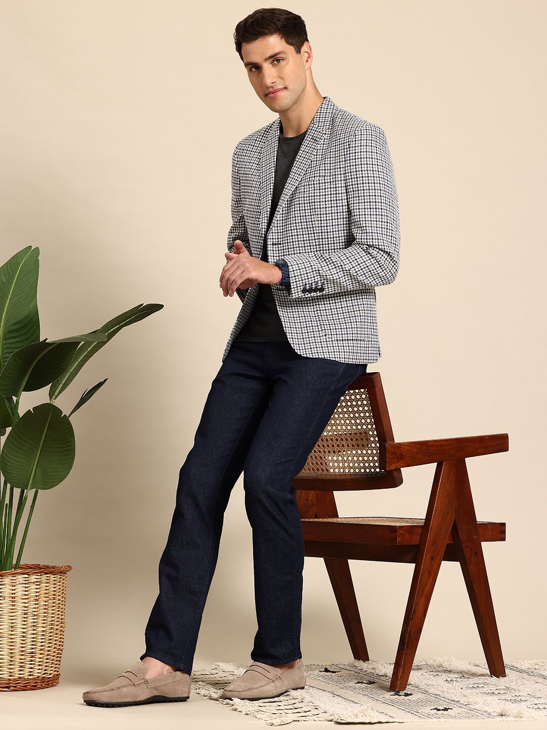 Mast & Harbour Regular Fit Houndstooth Checked  Single-Breasted Semi-formal Blazer