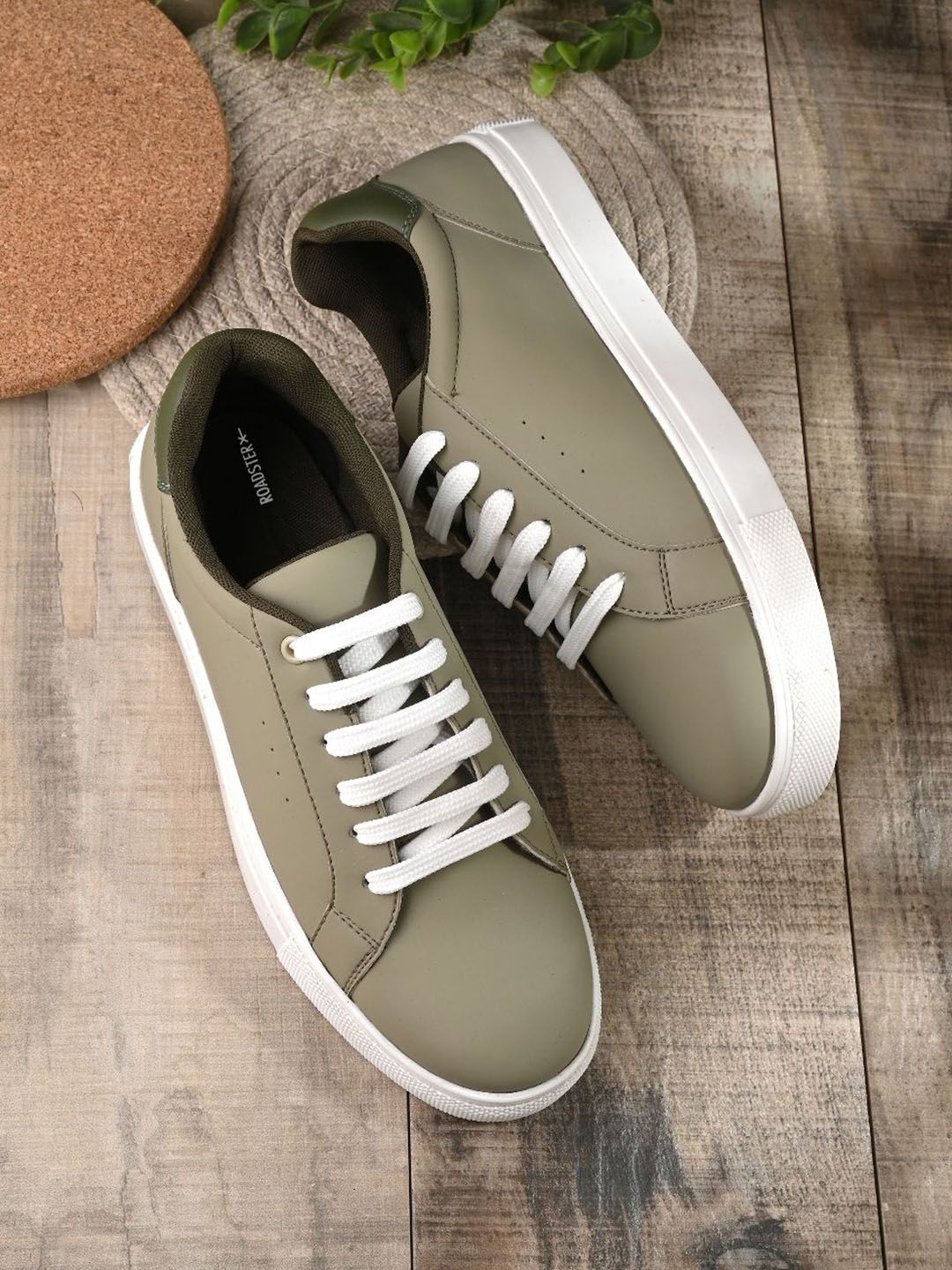 The Roadster Lifestyle Co. Women Olive Green Round Toe Comfort Insole Lightweight Sneakers