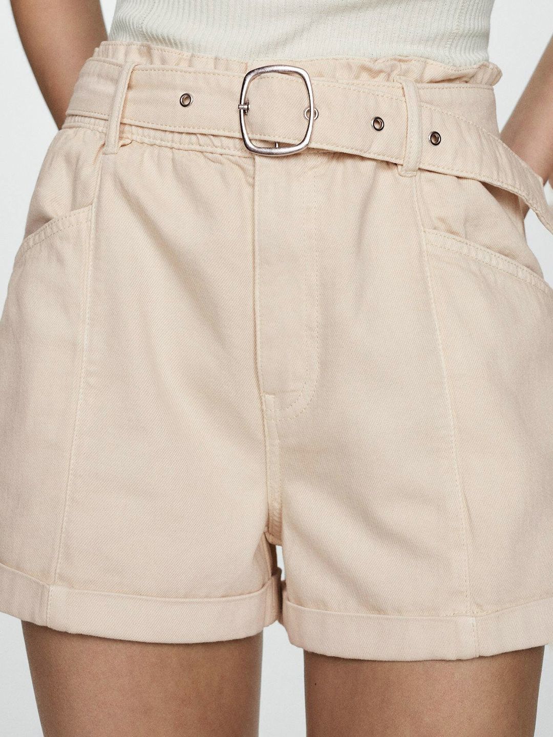 Pure Cotton Denim Shorts with Belt