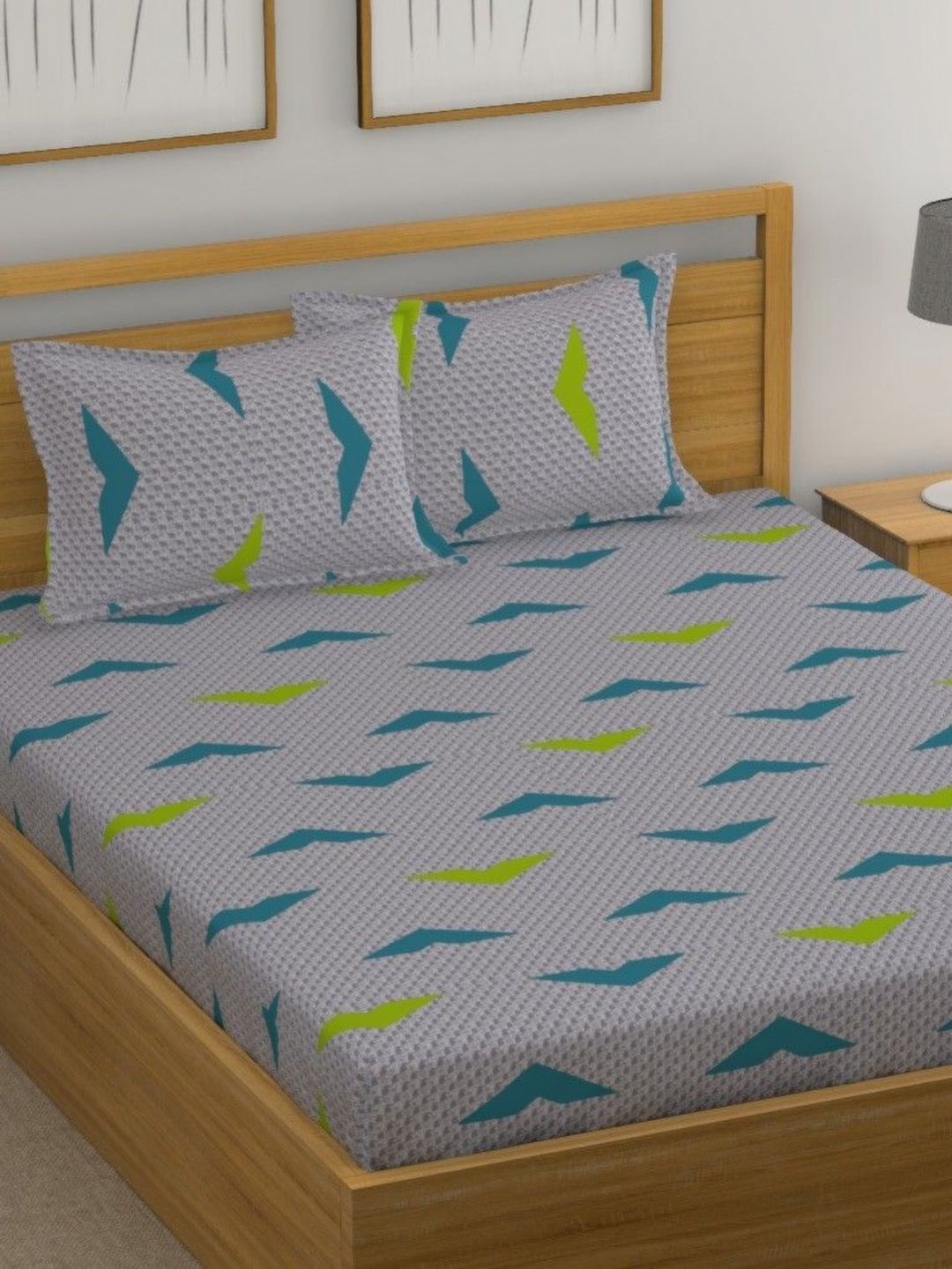 Huesland Elemental Elegance Grey Abstract Cotton 144 TC Queen Bedsheet with 2 Pillow Covers-223 x 244 cm