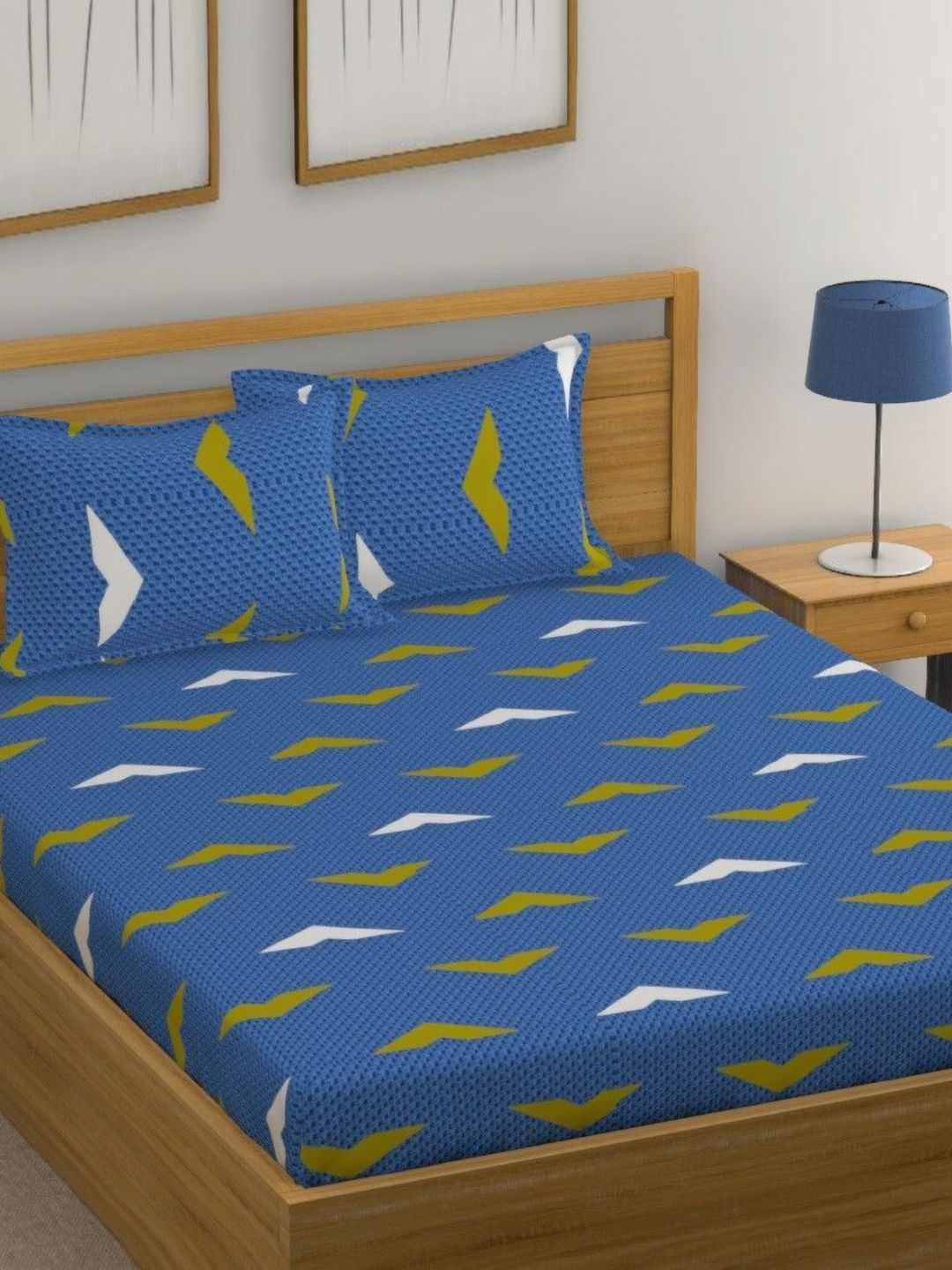 Huesland Blue Abstract Cotton 144 TC Queen Bedsheet with 2 Pillow Covers-244 x 223 cm