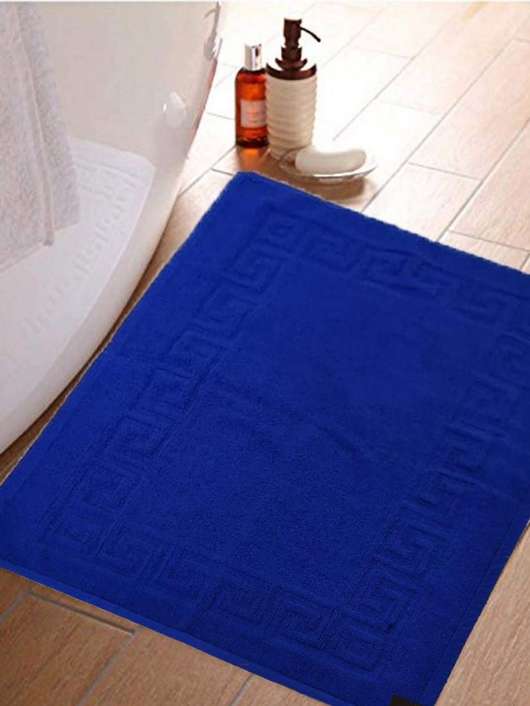 Lushomes Blue Cotton Super Soft & Anti-Skid 300 GSM Bath Rugs