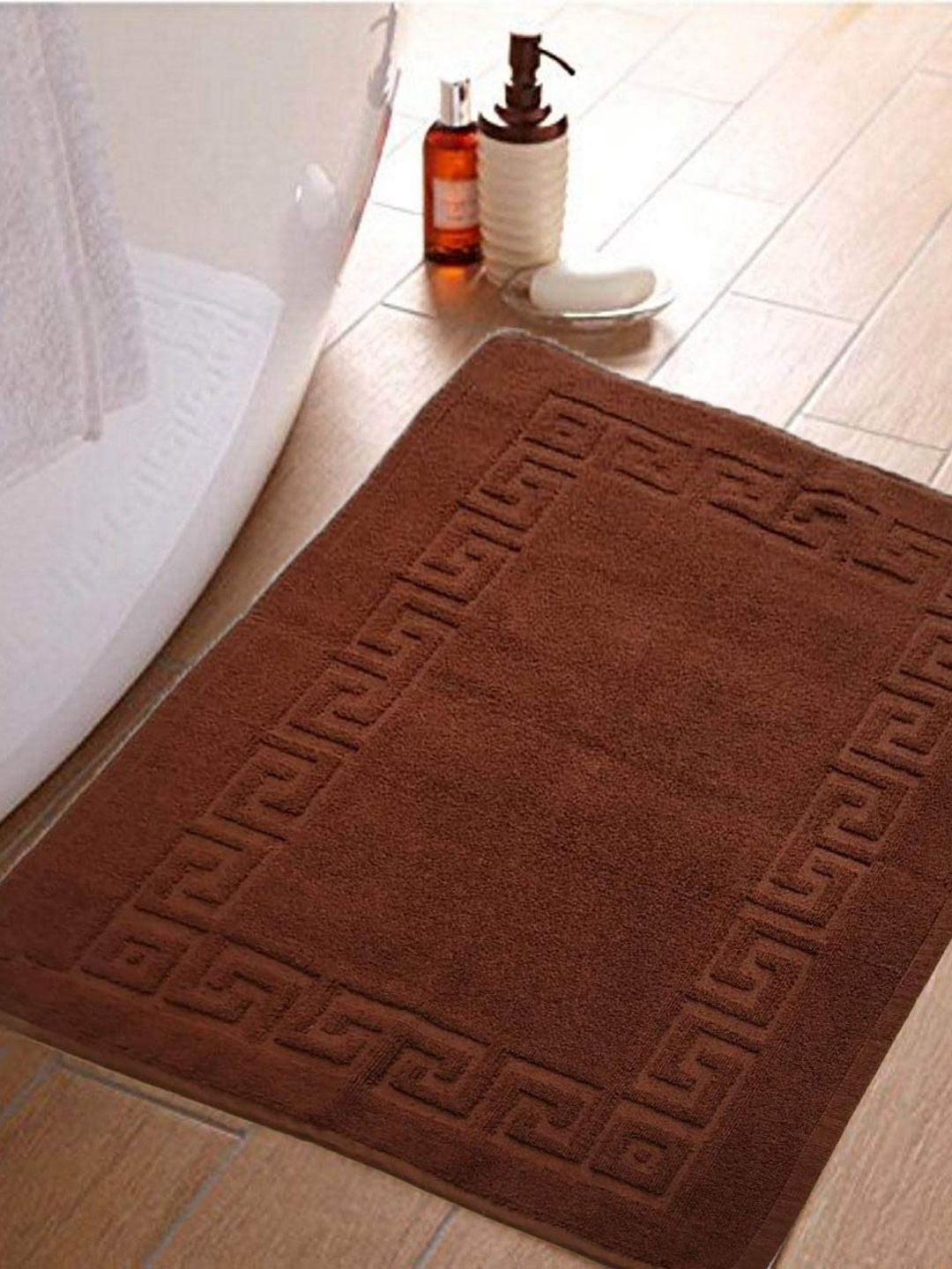 Lushomes Brown Textured Super Soft & Anti-Skid Bath Rugs