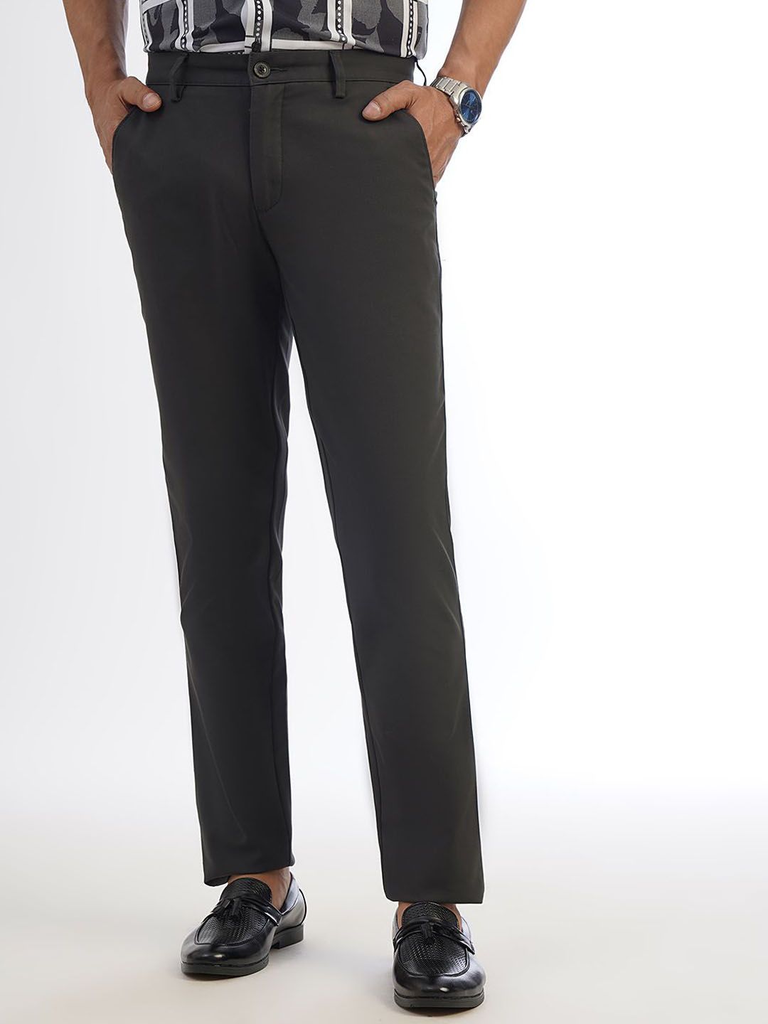 JADE BLUE Men Slim Fit Regular Trousers