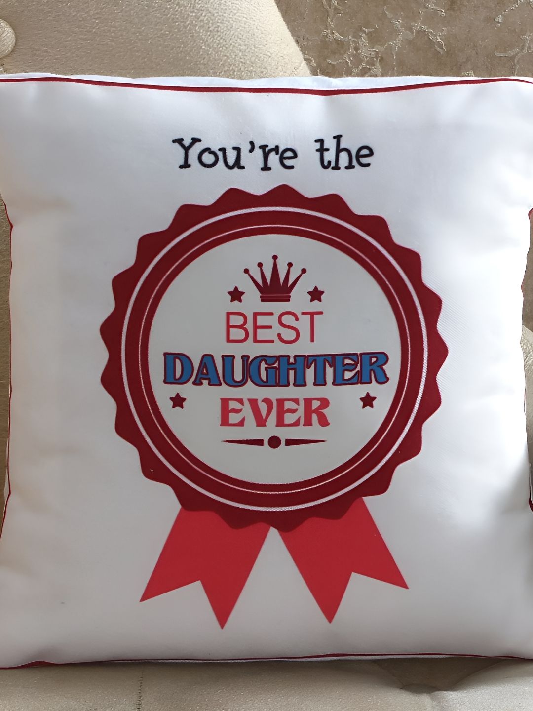 fnp White & Red 2 Pieces Best Daughter Ever Printed Cushion With Mug