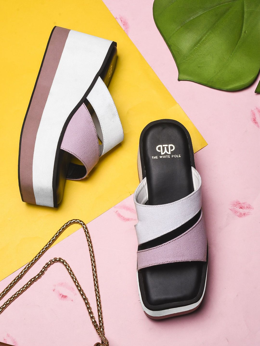THE WHITE POLE Striped  Platform Heel Sandal
