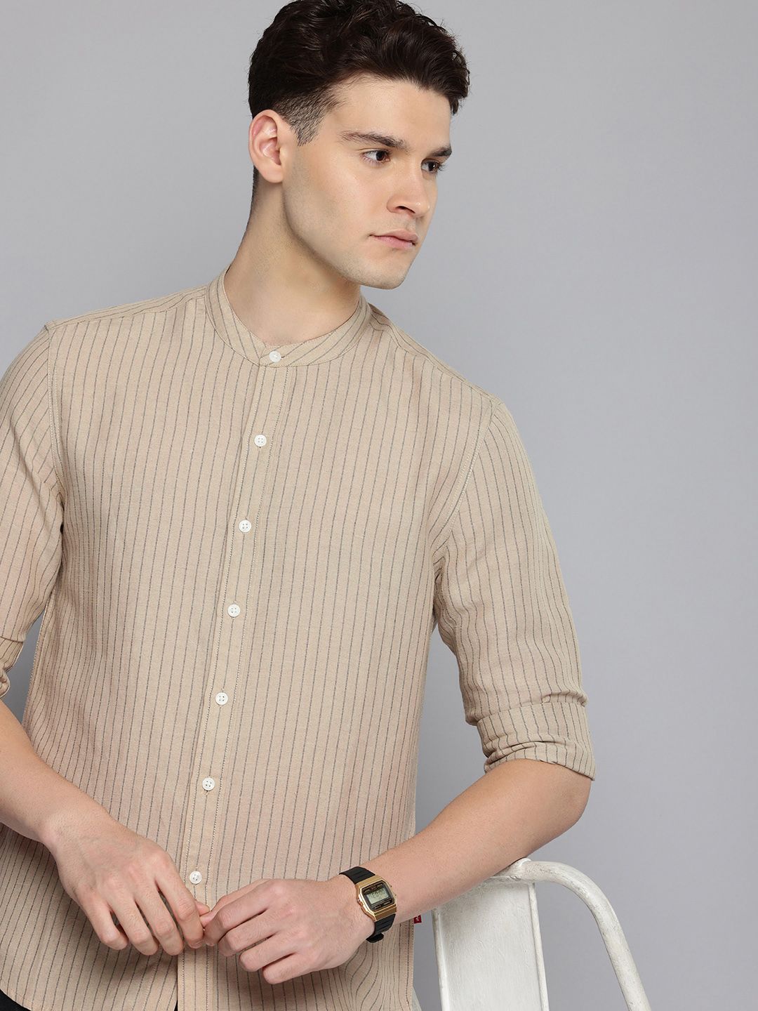 Buy Levis Band Collar Slim Fit Striped Casual Shirt - Shirts for