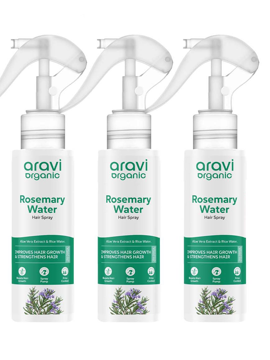 Aravi Organic Set Of 3 Rosemary Water Hair Spray - 100ml Each